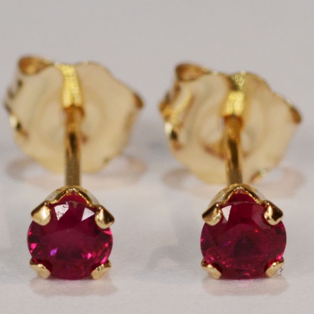 3mm natural ruby 14k solid gold studs